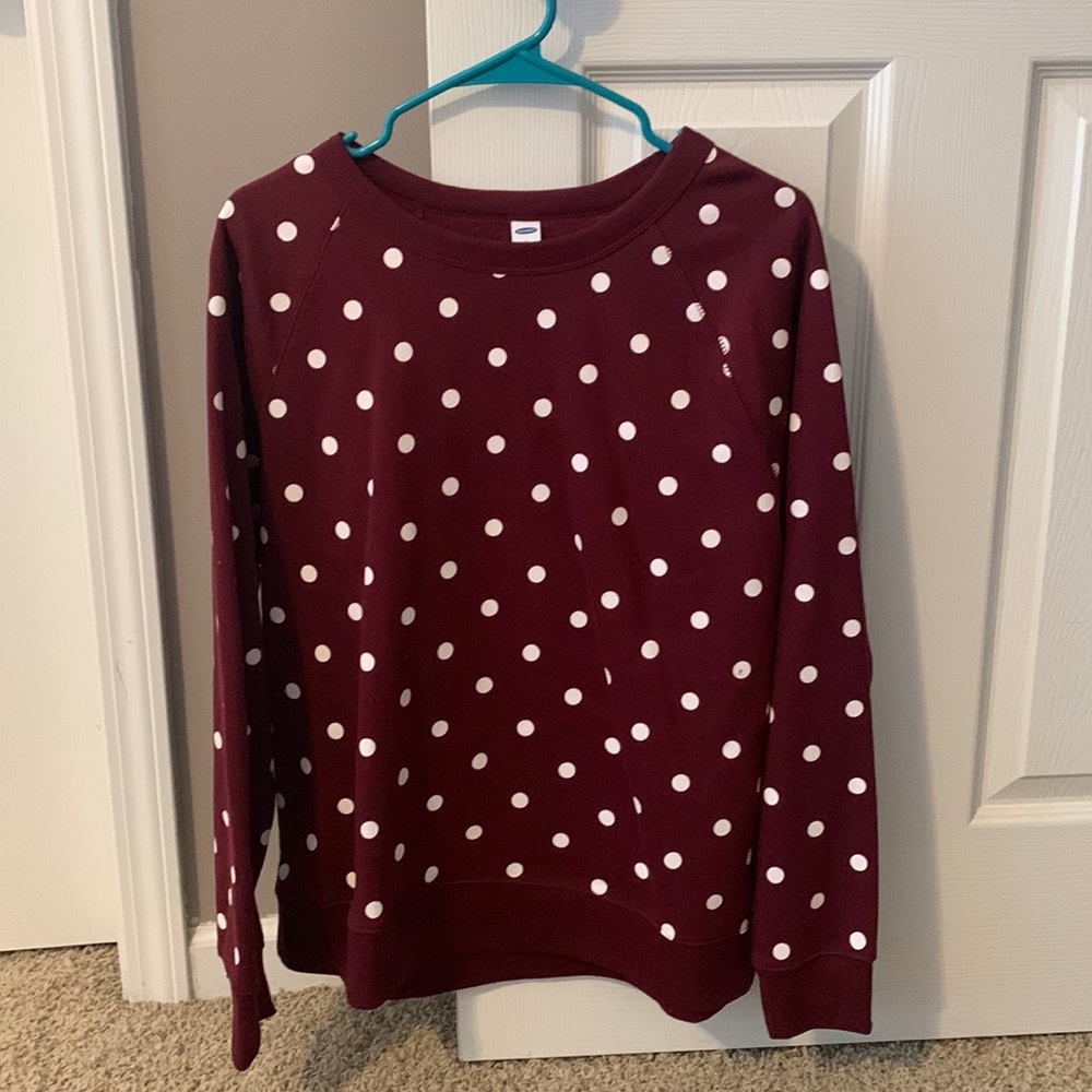 Never worn, large, old navy sweater - maroon with white polka dots